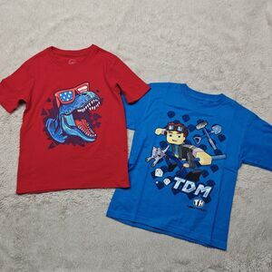 Boys T-shirt Bundle Size XS 4-5 Tube Heroes Dinosaur American Flag NEW